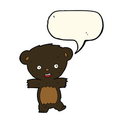 cartoon teddy black bear cub with speech bubble