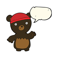 cartoon black bear wearing hat with speech bubble
