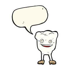 cartoon happy tooth character with speech bubble