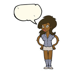 cartoon pretty woman with speech bubble