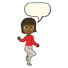 cartoon pretty woman waving with speech bubble