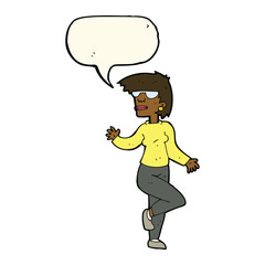 cartoon woman waving with speech bubble