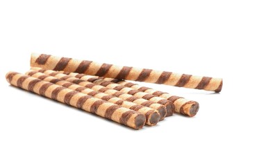 Chocolate sticks on white background