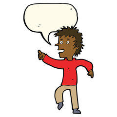 cartoon happy man pointing with speech bubble