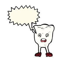 cartoon tooth with speech bubble