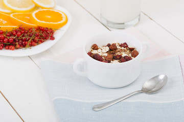 Cereal on the wooden table.