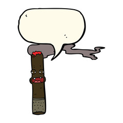 cartoon cigar character with speech bubble