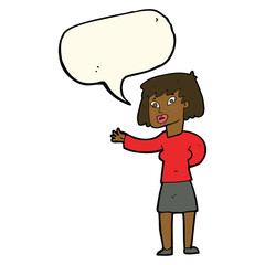 cartoon woman explaining with speech bubble