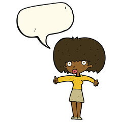 cartoon woman giving thumbs up symbol with speech bubble