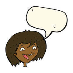 cartoon happy girl with speech bubble