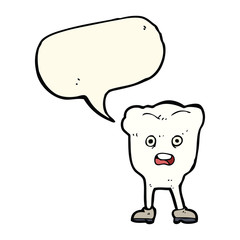 cartoon tooth looking afraid with speech bubble