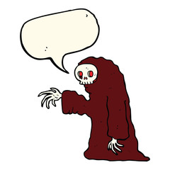 cartoon spooky halloween costume with speech bubble