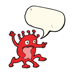cartoon weird little alien with speech bubble