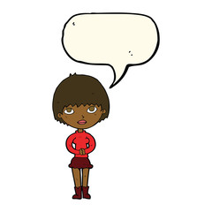 cartoon woman waiting patiently with speech bubble