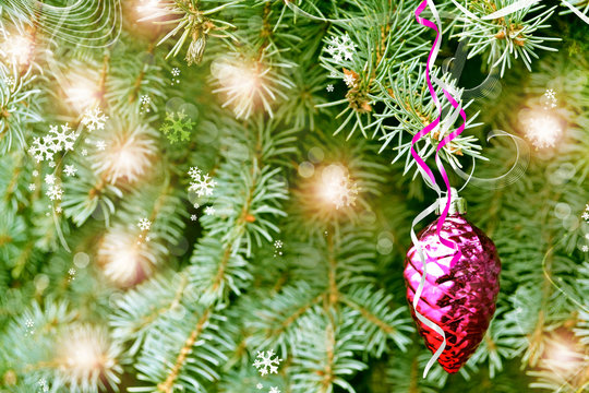 Christmas toy pine cone on the tree