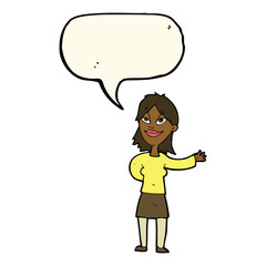 cartoon woman gesturing to show something with speech bubble