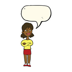 cartoon smug woman with speech bubble