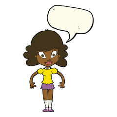 cartoon pretty woman with speech bubble