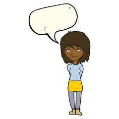 cartoon happy woman with speech bubble