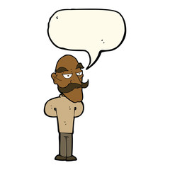 cartoon old man with mustache with speech bubble