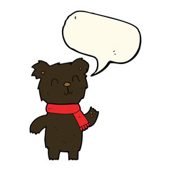 cartoon cute black bear cub with speech bubble