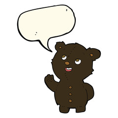 cartoon cute black bear cub with speech bubble