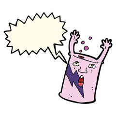 cartoon soda can character with speech bubble