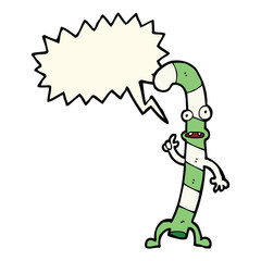 cartoon dancing christmas candy cane with speech bubble