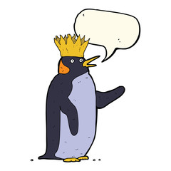 cartoon emperor penguin waving with speech bubble