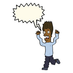 cartoon terrified man with speech bubble