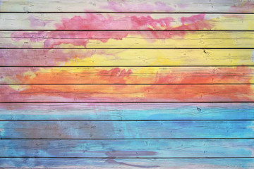 Old wooden board in rainbow colors