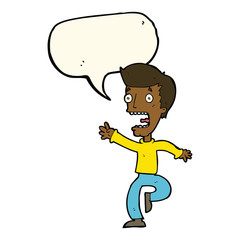 cartoon terrified man with speech bubble