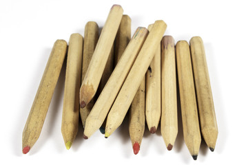 Widely used color pencils on white background
