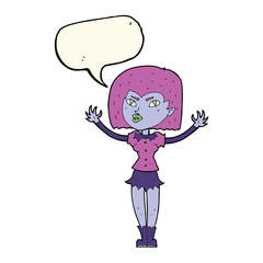 cartoon vampire girl with speech bubble