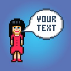 pixel art girl in red dress with speech bubble