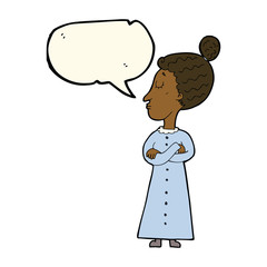 cartoon strict victorian teacher with speech bubble