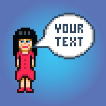 pixel art girl in red dress with speech bubble