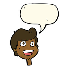 cartoon happy face with speech bubble