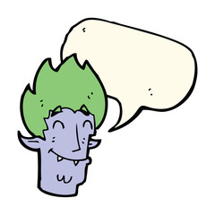 cartoon happy vampire head with speech bubble
