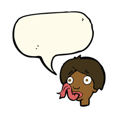cartoon head sticking out tongue with speech bubble