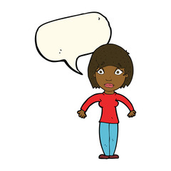 cartoon surprised woman with speech bubble