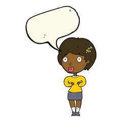 cartoon surprised woman with speech bubble