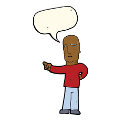 cartoon tough guy pointing with speech bubble