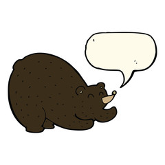 cartoon stretching black bear with speech bubble