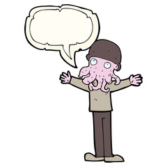 cartoon alien squid face man with speech bubble