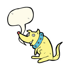 cartoon happy dog in big collar with speech bubble