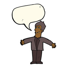 cartoon vampire man with open arms with speech bubble