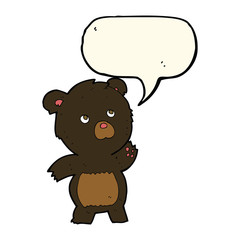 cartoon curious black bear with speech bubble
