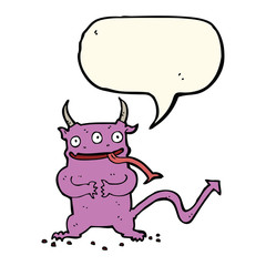 cartoon little demon with speech bubble