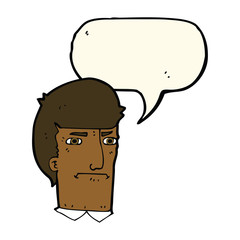 cartoon man narrowing eyes with speech bubble